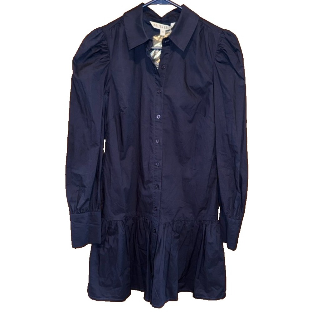 Walter Baker navy shirt dress button front XS chic model off duty quiet luxury